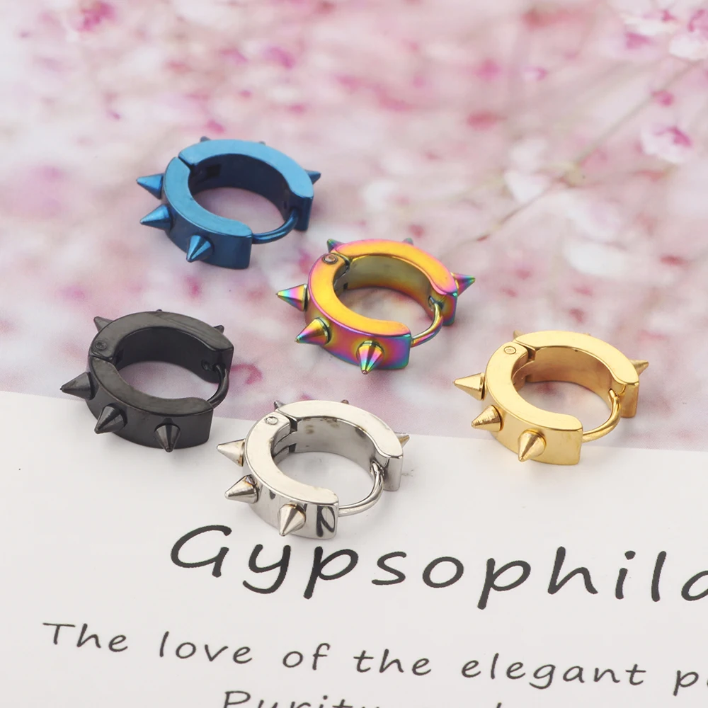 Stainless Steel Spike Hoop Earrings Stud Earrings For Men Women, Statement Jewelry body ear clip for girl boy