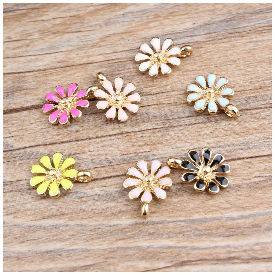 

20pcs/lot Enamel Chrysanthemum Flowers Charm 12*15mm Beautiful Flower Oil Drop Charm Pendant Fit for Bracelet Hair Accessories