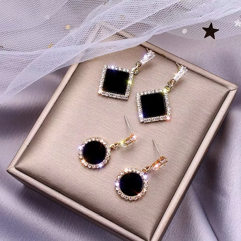 Korean version Round Rhinestone Stud Earrings Dangle Earrings Hoop Earrings Drop Earrings Pendant Earrings Long Earrings Crystal Earrings Women Fashion Simple Versatile Temperament Wedding Jewel
