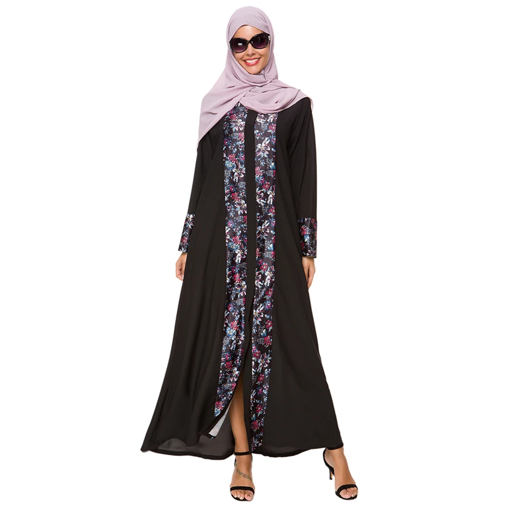 Элегантный принт в мусульманском стиле abaya Макси платье кардиган полная длина длинный халат платья кимоно Jubah ИД Рамадан Кафтан Исламская одежда