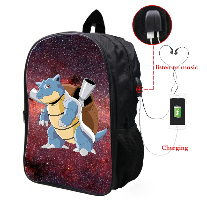 12 Pokemon Blastoise Galaxy Космический рюкзак Многофункциональный USB зарядка Разъем для наушников ноутбук рюкзак для подростков мужчин и женщин школьные сумки - Цвет: 12