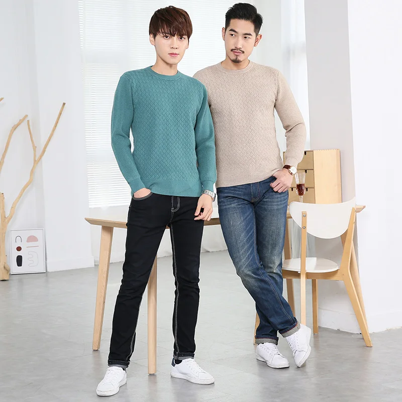 Sparsil Men Winter Knitted Cashmere Sweater O-Neck Full Sleeve Warm Wool Pullovers Argyle Body Pattern Outwear Jumpers