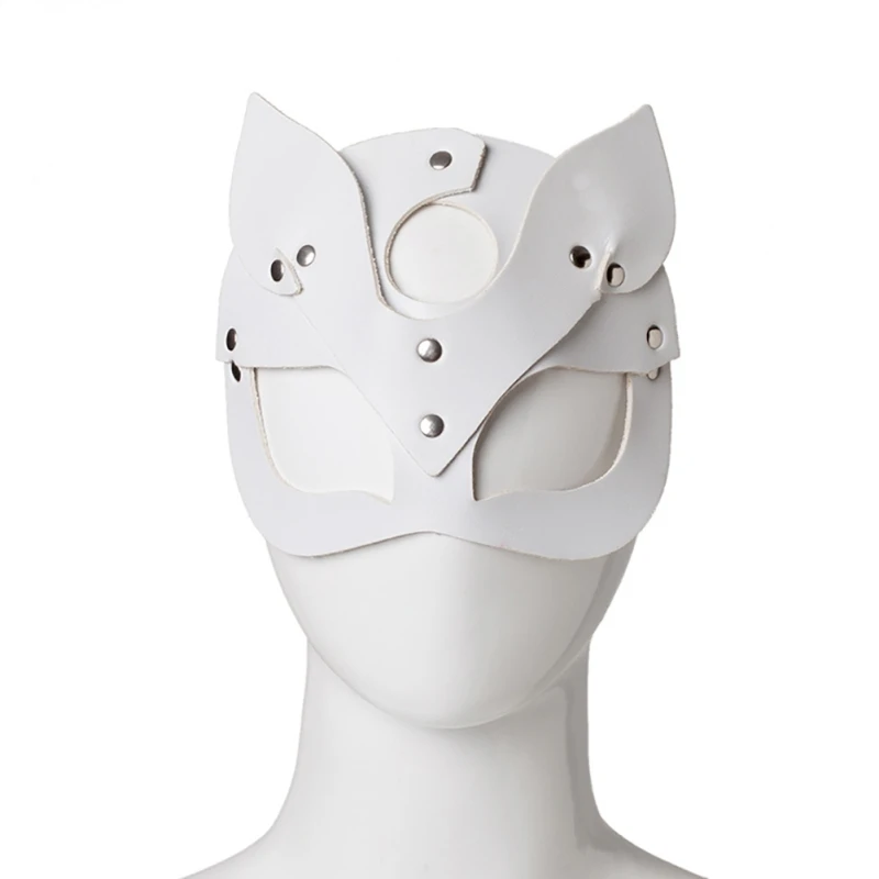 Женская сексуальная маска половина глаза Косплей лицо кошка кожаная маска костюм маскарадный мяч карнавальные Необычные маски - Цвет: White rivet