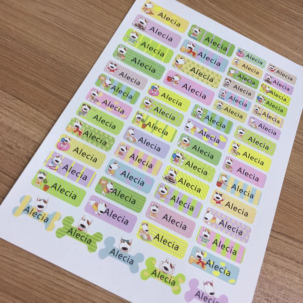 

57Pcs Cute Cartoon Dog Name Stickers Girl Boy Personalized Sticker Customize Decal Waterproof Label School Stationery Camp Tags