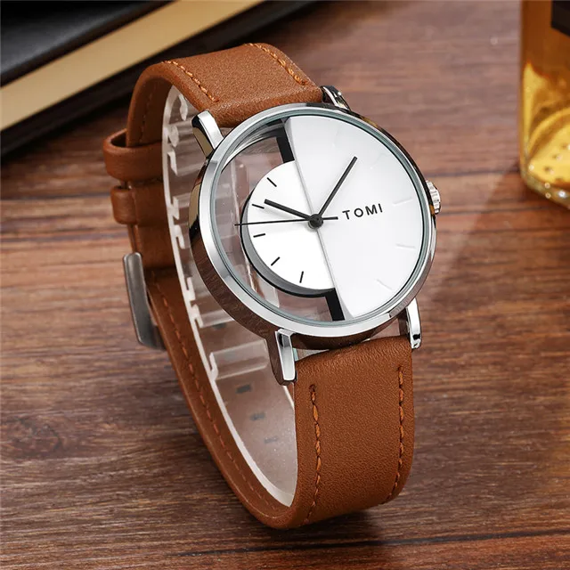 Translucent Unisex Quartz Watch Waterproof Leather Wristwatch Round Square Dials Watches Ultra Thin Minimalist Relogio Masculino 