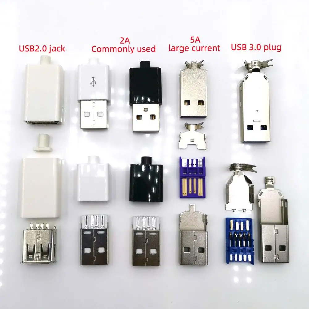 

5set/lot Welded Wire Connector With case USB2.0 jack Type-A USB3.0 Male Plug 2A/5A large current Connection adapter accessories