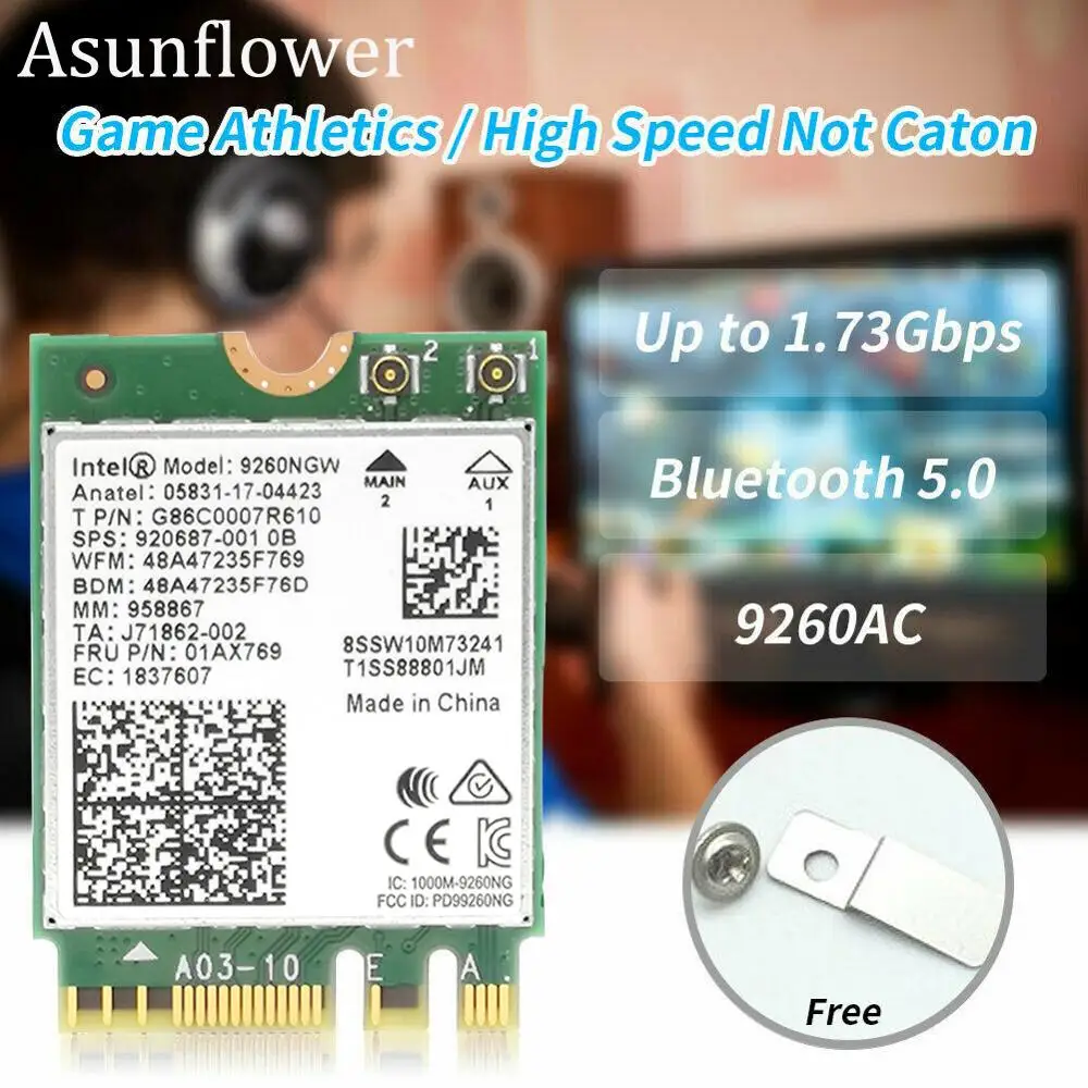 

Asunflower Intel 9260NGW 9260ac 802.11ac 1.73Gbps Wifi BT 5.0 NGFF Wireless Card Wireless Network Card Wifi Mini pci-e NEW