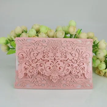 

New 10Pcs White Wedding Invitations Cards Pearl Paper Floral Laser Cutting Invitation Cards Floral Invitation Envelopes
