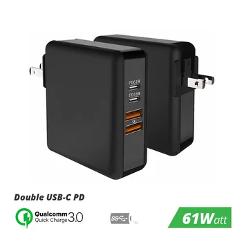 

61W Dual USB C Type C Quick Charge Adapter 61W QC 3.0 PD Fast Charger Adapter for MacBook Pro Air Huawei HP Laptop Tablet