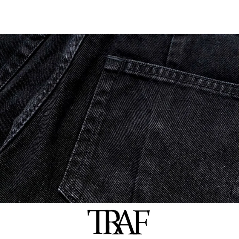 TRAF Женские винтажные Стильные Джинсовые штаны-шаровары с высокой талией, на молнии, с карманами, женские ботильоны, Pantalones Mujer