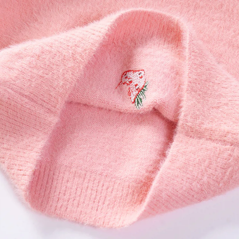 

Cute Strawberry Girls Mink Cashmere Pullover Sweater 2019 Autumn And Winter New Style Korean-style Children Crew Neck Thick-Swea