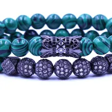 8 мм 2 шт./компл. rtfg32 эластичные регулируемые шарики из Малахита микро pave cz Циркон кубический цирконий трубчатый браслет