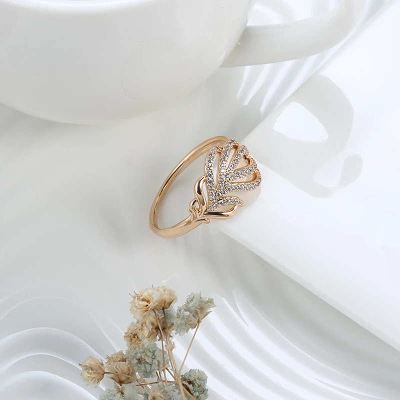 Kinel Hot 585 Rose Gold Crystal Flower Ring Fashion Natural Zircon Vintage Ring for Women Gift Daily Fine Jewelry