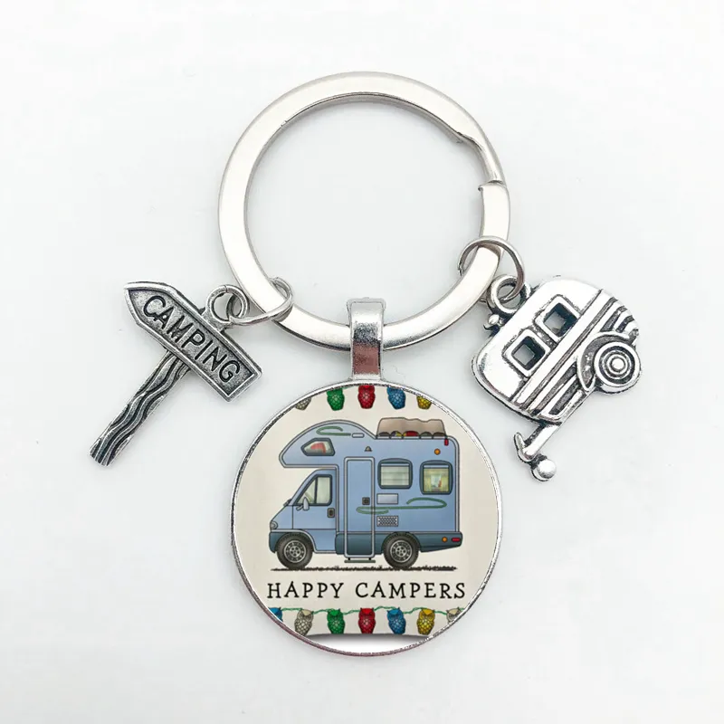 

New Cute Camper Wagon Keychain, I Love Camping Keychain, Trailer Signpost Keychain, Vacation Travel Memorial Gift
