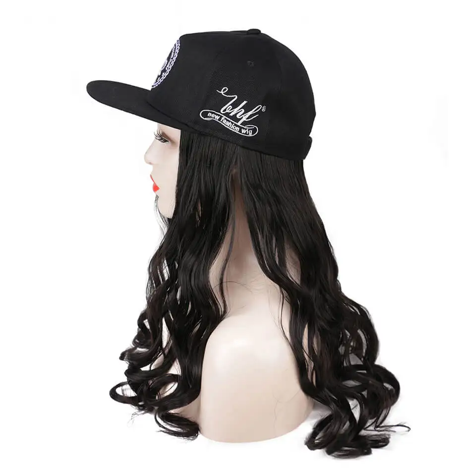 Beauty On Line Hair Extensions Body Wave Synthetic Wig With Black Adjustable Baseball Cap Dark Brown Attached Removable Hat |