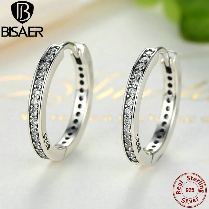 

925-Sterling-Silver Eternity Hoop Clip Earrings For Women Ear Cuff Brincos Compatible with European Fashion Jewelry