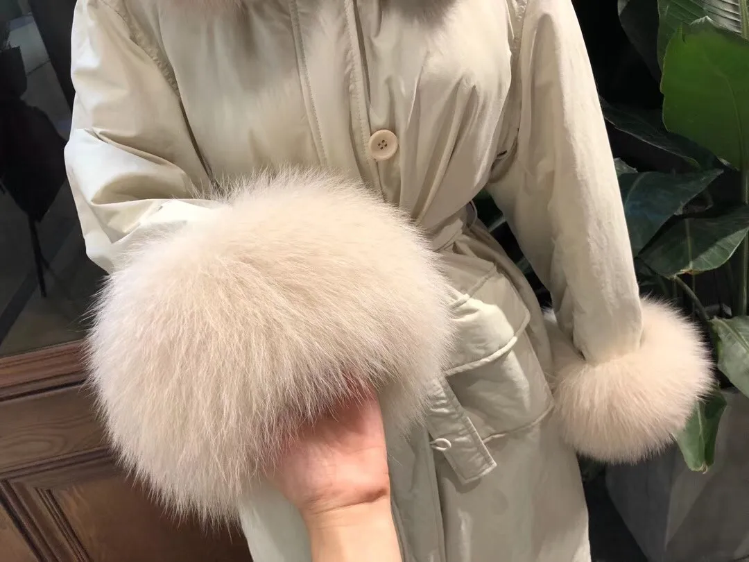 2019 Long Lady Overcoat Fox Fur Collar Outwear Thick White Duck Fur Cuff Parka Women Multi Color Down Jacket Winter Fur Puffer