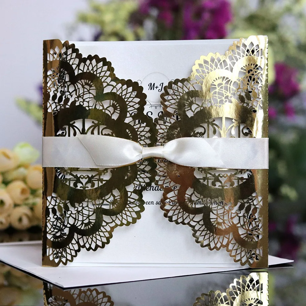  10pcs Elegant Square Hollow Lover Bird Laser Cut Wedding Invitation Card With Ribbon Personalized W - 4.0003E+12