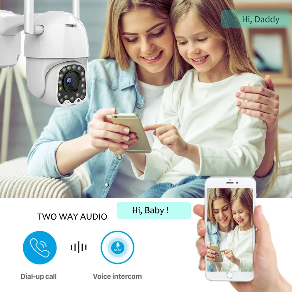 1080P Outdoor PTZ IP Camera Auto Tracking 2MP Cloud Home Security Wifi Camera 4X Digital Zoom Speed Dome Camera with Siren Light