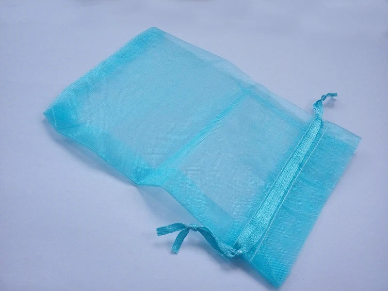 

200pcs 15*20 lake Blue gift bags for jewelry/wedding/christmas/birthday Organza Bags with handles Packaging Yarn bag
