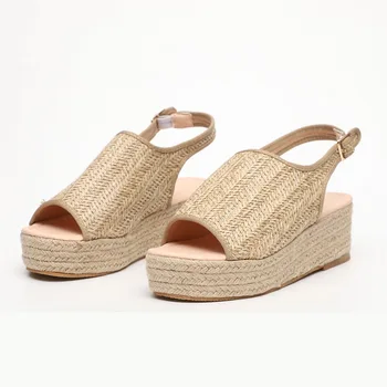 

Hemp Shoes Women Sandals Platform Ankle-Strap Sandals With High Heels Wedges Shoes Summer Sandals Buckle Zapatos Mujer Plus Size
