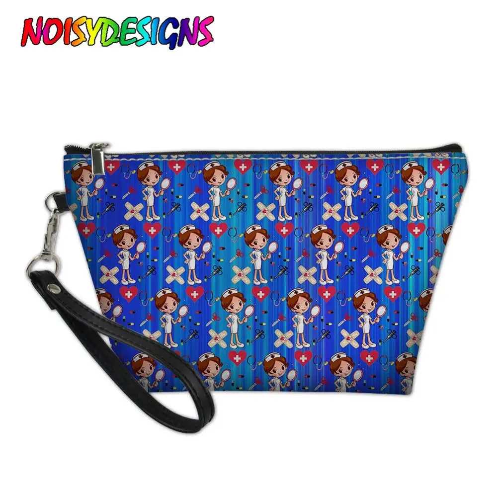 

NOISYDESIGNS Creative Colorful Gradient Color Pretty Cosmetic Bag 3D Cartoon Nurse Doctor Printed Makeup Bag For Women Femininas