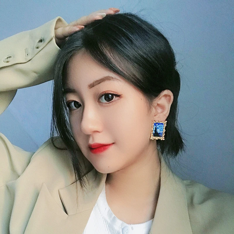 Модные золотые Цвет в винтажном стиле Стиль серьги Ван Гог художник Звездная