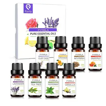 

Pyrrla 10ml 8pcs Gift Set Pure Essential Oils Tea Tree Lavender Peppermint Orange Vanilla Grapefruit Clary-Sage Myrrh Oil