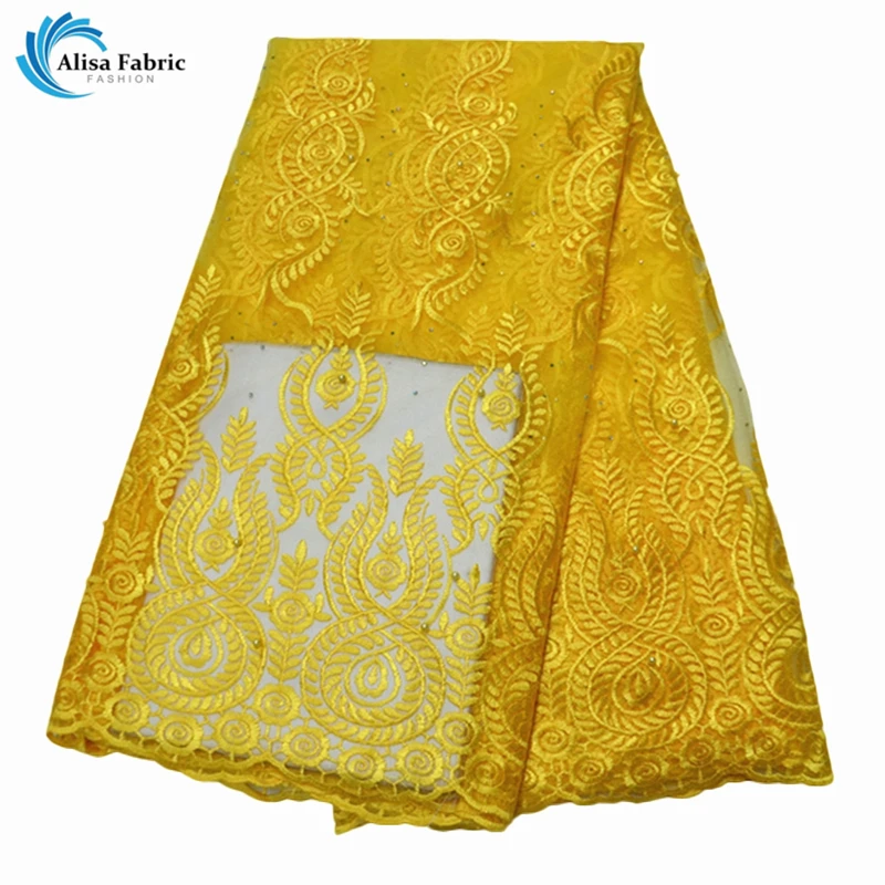 

Alisa Embroidery African lace fabric high quality 2019 French net laces with stones 5 yards/pcs mesh lace fabric for party dress