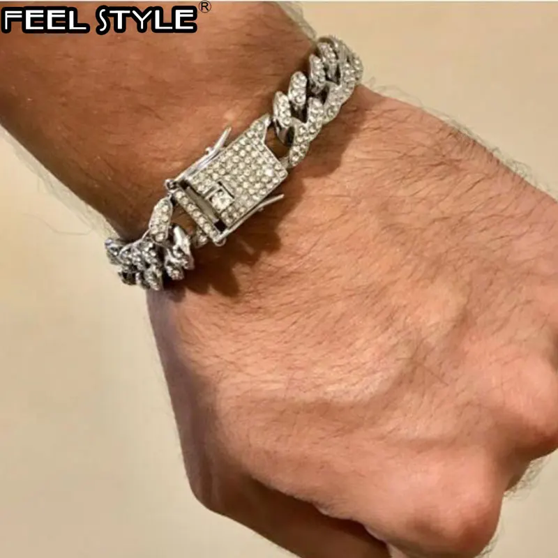 Цепочка Из кубинской цепи Майами Bling AAA мужской браслет стразы с цирконом золотые