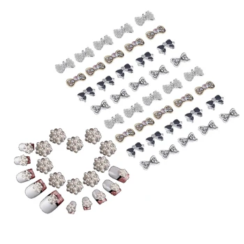 

ABVP 80PCS DIY Metal 3D Nail Art Tip Decoration Mix Pattern Fashion Luxury Charm Jewelry Tools 40pcs Silver & 40pcs Mix Color
