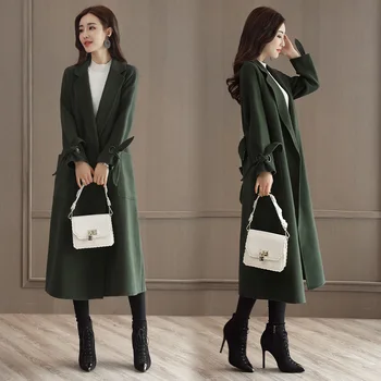 

Hchenli Brand 2019 Women Long Wool Coat Green White Camel Wool Coat With Belt Drop Shipping