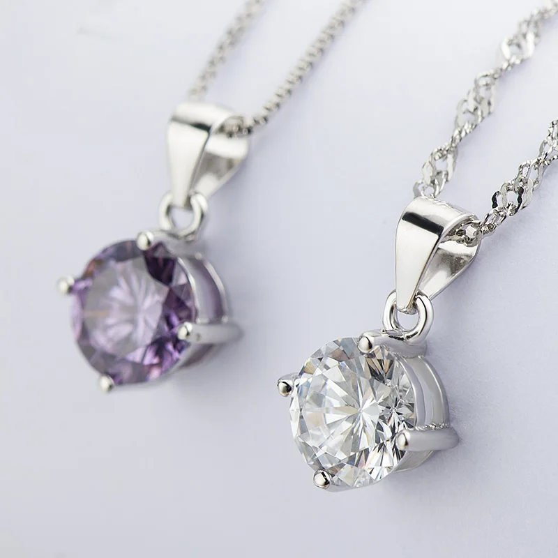 Sterling Silver Clavicle Necklace Pendant Zircon Diamond 4 Prongs Pendant Jewelry for Women 18K Gold Plated