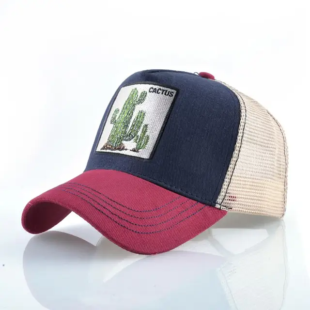 Fashion Animals Embroidery Baseball Caps Men Women Snapback Hip Hop Hat Summer Breathable Mesh Sun Gorras Unisex Streetwear Bone Red1 Cactus