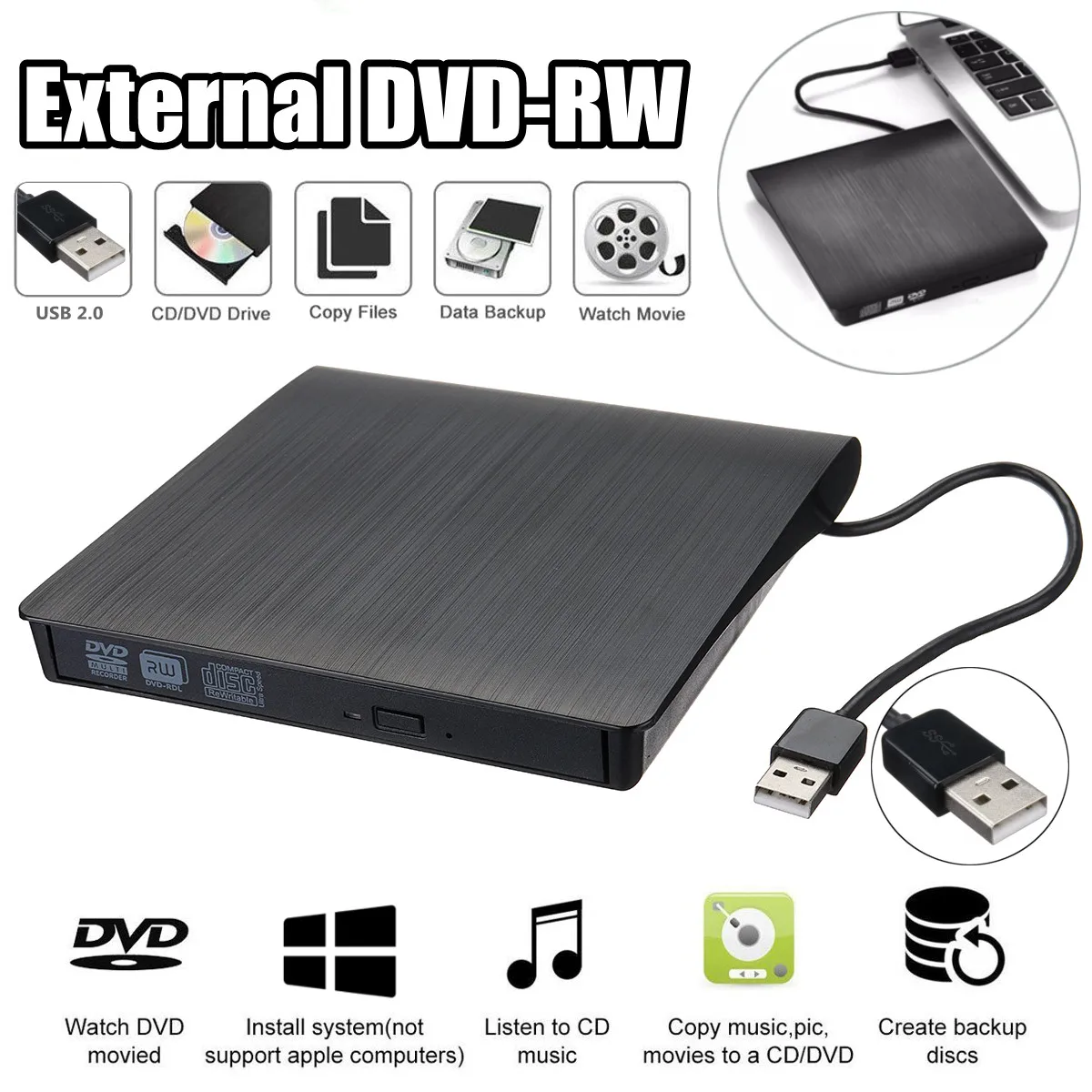 External DVD CD Reader Optical Drive USB 3.0 DVD RW CD RW Player Burner