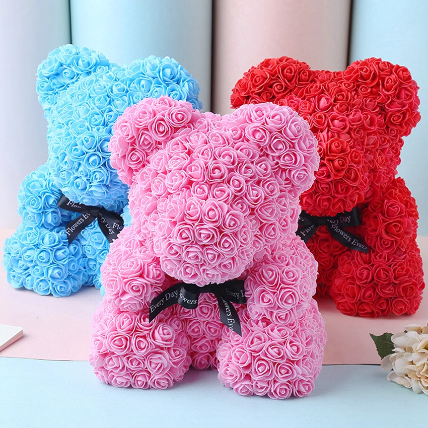 

HOT Foam Rose Artificial Flower Heads Wedding Flower Home Decoration Polystyrene Styrofoam Mold 25cm teddy bear Rose flower