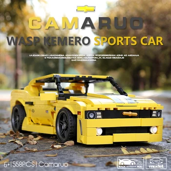 

Interesting 701504 MOC Technic Series Yellow Camaro Mustang Speed Racing Car Building Blocks Bricks Kids Toys Christmas Gift