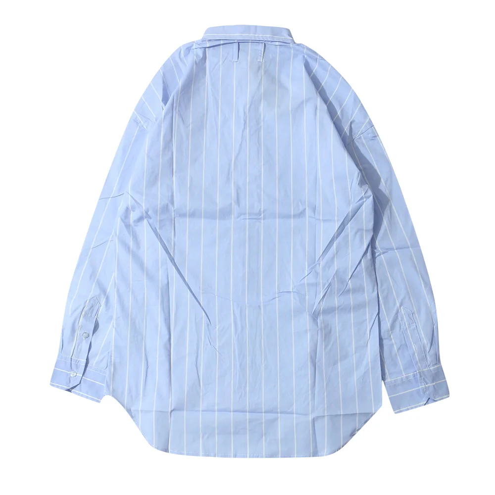 Мужская рубашка, уличная рубашка в полоску с длинным рукавом, Camisa Masculina, мужские рубашки, Мужская Уличная рубашка Харадзюку размера плюс