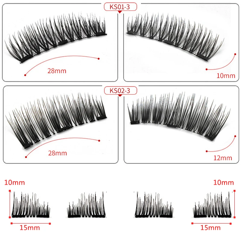 3D Magnetic Eyelashes Natural Faux Mink Wispy Eye Lashes With 3 Magnet False Eyelashes Natural Magnetic Strip Lashes Make up set - Цвет: KS01-KS02-M2