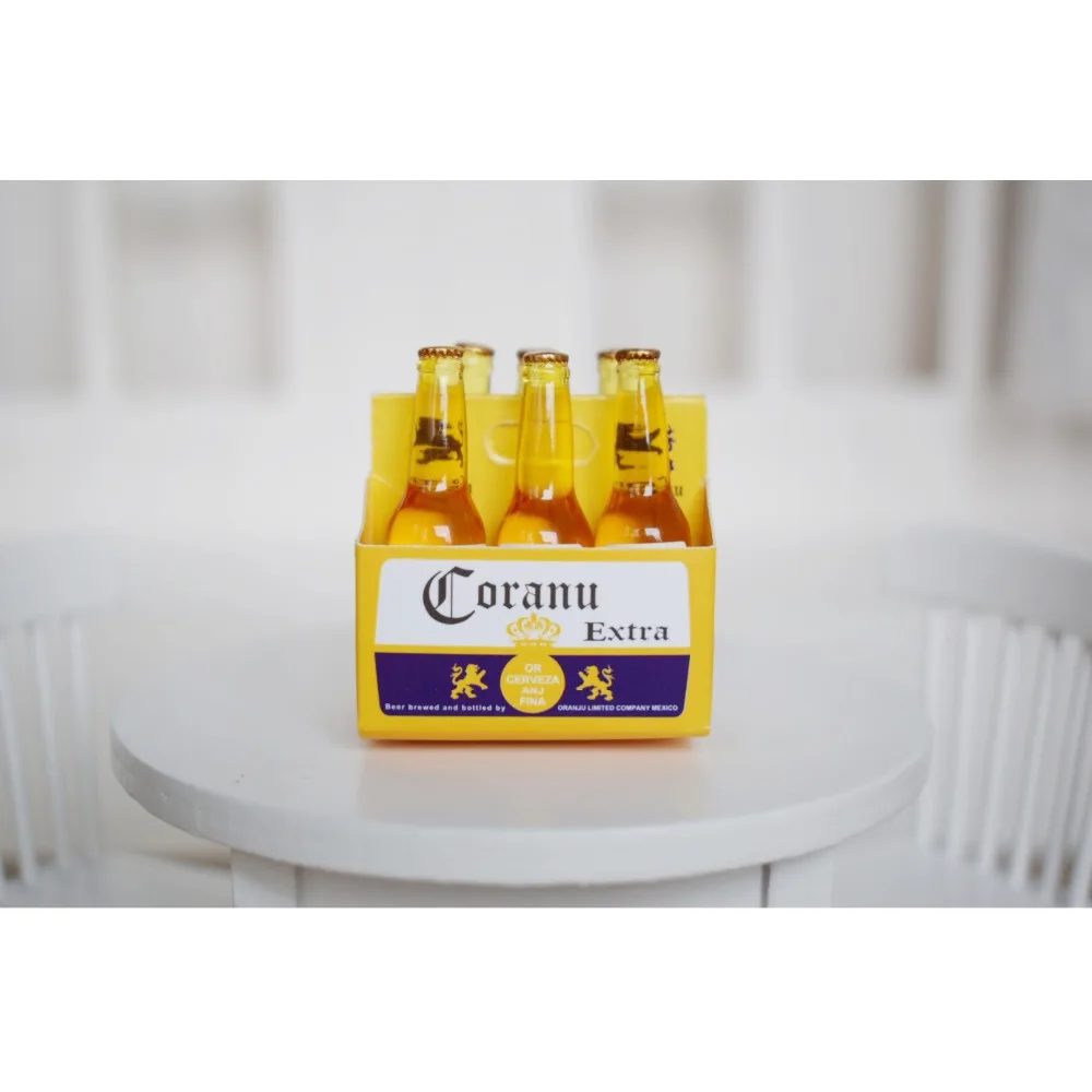 1/6 Scale Mini 6 Bottles of Beer with Paper Box Dollhouse Miniature Doll Food Drinks Play Kitchen Toy Accessories Doll House Toys Pretend Kitchen Toys Pretend Food Toys Dollhouse Furniture Set Pretend Coffee Set Toys