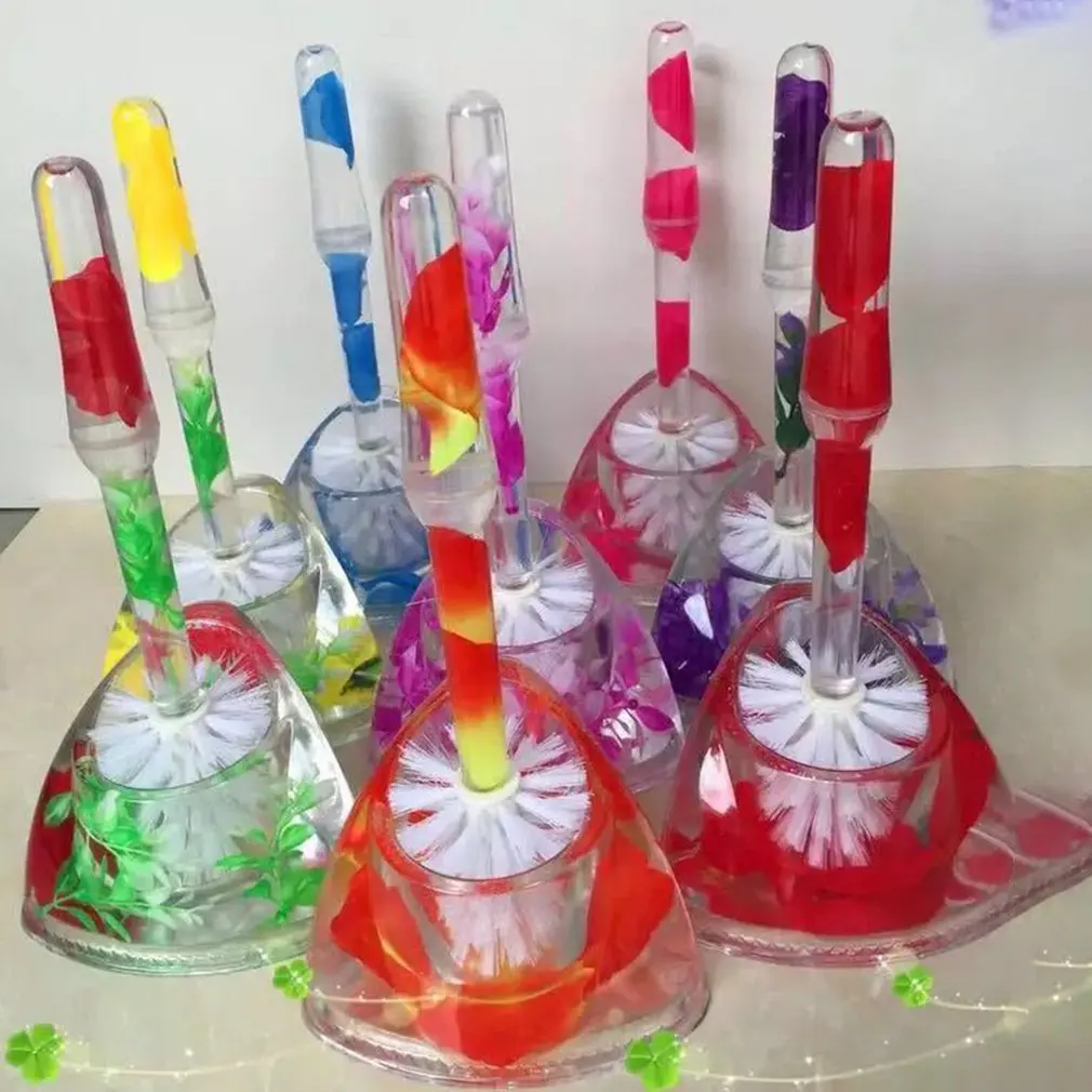 Toilet Brush Set With Base Cleaning Brush Creative Crystal Toilet Brush Plastic Brush Head Blue Green Rose Red