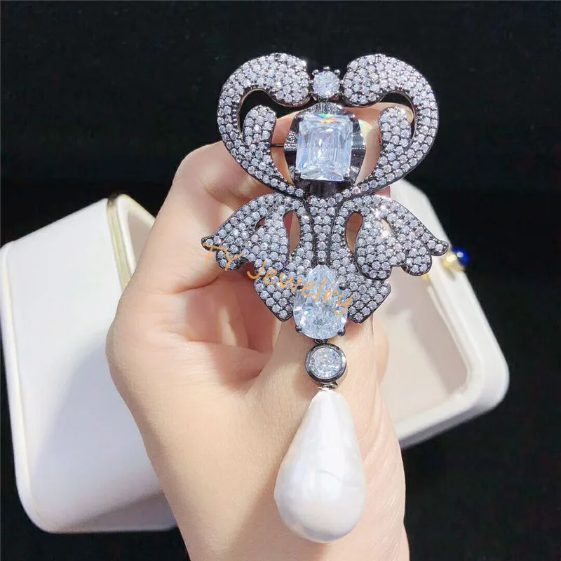 

wow! zircon and freshwater pearl white drop reborn keshi brooch nature wholesale FPPJ for xms gift