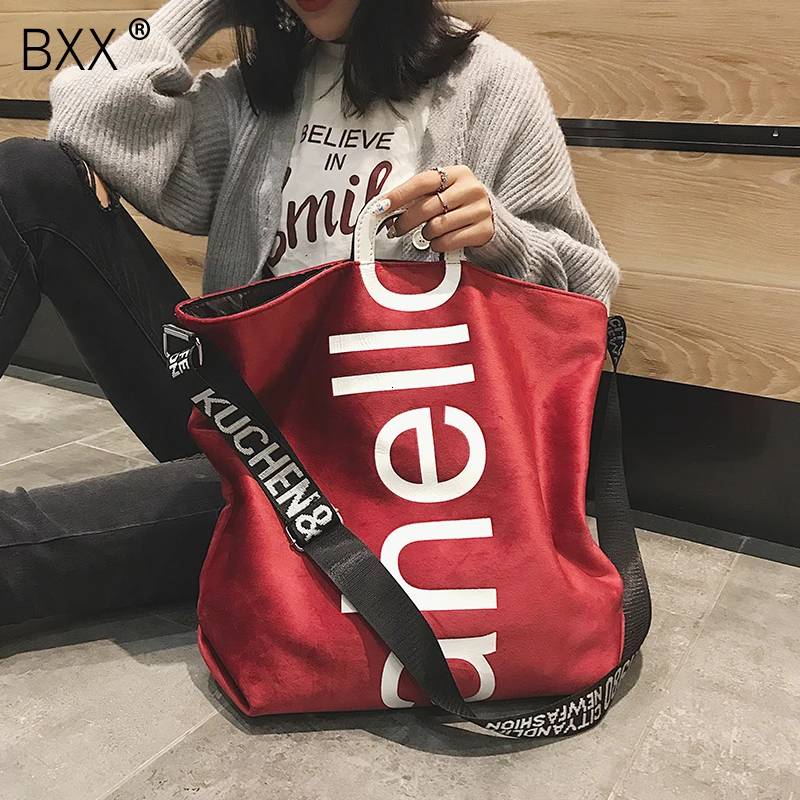 

[BXX] New Large-capacity Velvet Handbag Fashion Lady Letter Shoulder Crossbody Bag High Quality Women's Shopping Bag Tote HI610