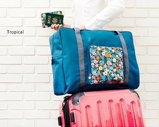 Large Capacity Korea Foldable Waterproof Travel Gym Storage Bag Short-distance Luggage Bag Fitness Travel Bag Shoulder bag - Color: Tropical