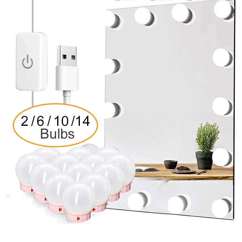 

Professional Makeup Mirror Light LED Full Backlit Mirror USB Table Mirror with Light 2/6/10/14 Bulb Lamp Hollywood Vanity Lights