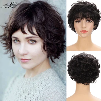 

XUANGUANG Messy curly hair Short wavy hair wig Synthetic high temperature fiber Bob wig Cosplay hair Daily use black wig