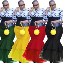 Длинная юбка для женщин, юбка русалки для девушек, сплошной цвет, высокая талия, Повседневная Уличная одежда для женщин, свободный стиль размера плюс