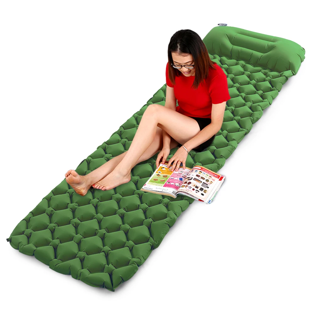 

Hot New Inflatable Sleeping Pad Camping Mat With Pillow Air Mattress Cushion Sleeping Bag Air Sofas Inflatable Beach Mat Picnic