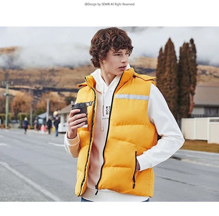 Semir, хлопковый жилет, мужской, Молодежный, хит, цветной, с буквенным принтом, с капюшоном, мужской жилет, теплый, короткий, параграф, тренд, без рукавов, жилет