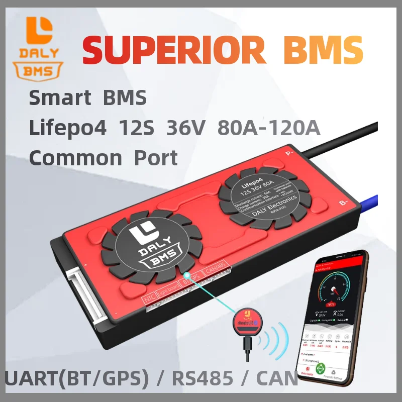 Литиевая батарея Daly BMS 18650 Lifepo4 Smart 12s 36V 80A 100A 120A общий порт с Uart 485 CAN функцией |